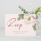Elegant Blush Pink Peony Floral Wedding RSVP Kaart (Staand voorkant)