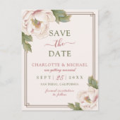 Elegant Blush Pink Peony Roos Floral Save the Date Briefkaart (Voorkant)