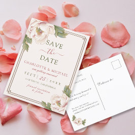 Elegant Blush Pink Peony Roos Floral Save the Date Briefkaart