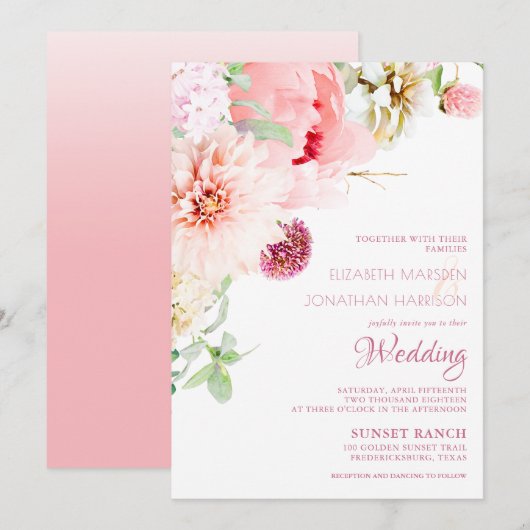 Elegant Blush Pink Peony Sage Floral Wedding Kaart (Voorkant / Achterkant)
