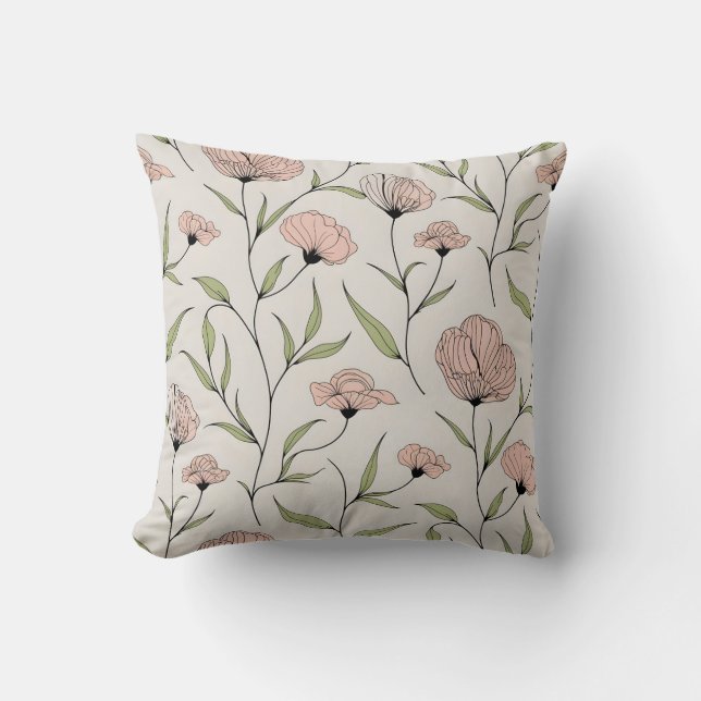 Elegant Blush Pink Poppies Bloemenpatroon Kussen (Voorkant)