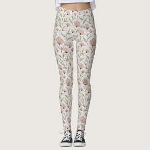Elegant Blush Pink Poppies Bloemenpatroon Leggings