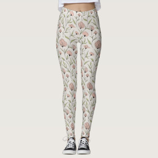 Elegant Blush Pink Poppies Bloemenpatroon Leggings
