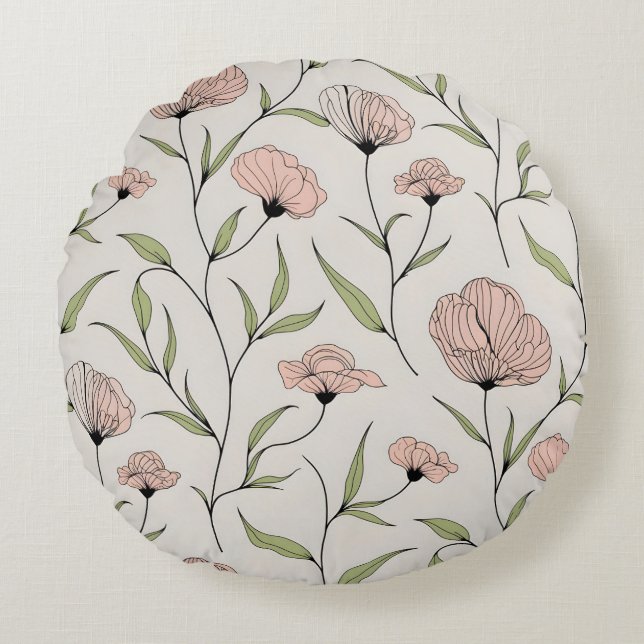 Elegant Blush Pink Poppies Bloemenpatroon Rond Kussen (Voorkant)