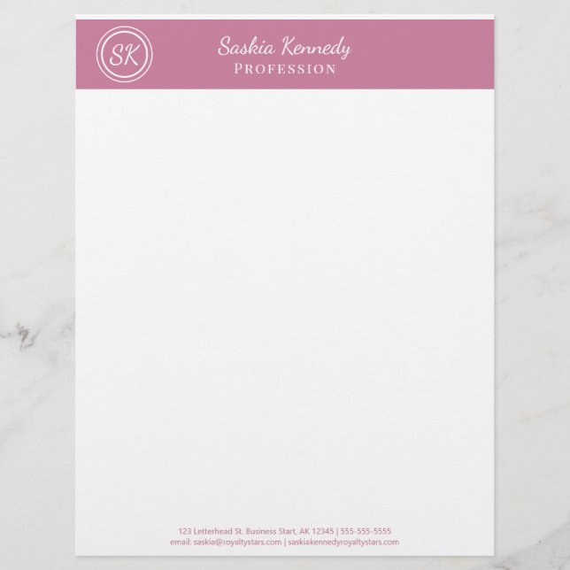 Elegant Blush Pink Professional Monogram Business Briefhoofd (Voorkant)