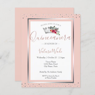 Elegant Blush Pink Quinceanera Budget Uitnodiging