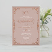 Elegant Blush Pink Quinceañera Roos Gold Folie Uitnodiging (Staand Voorkant)
