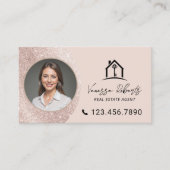 Elegant Blush Pink Real Estate Agent Photo Visitekaartje (Voorkant)