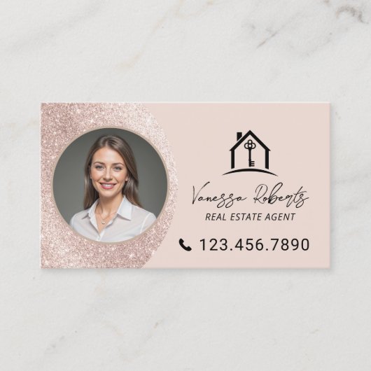 Elegant Blush Pink Real Estate Agent Photo Visitekaartje (Voorkant)