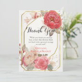 Elegant Blush Pink Red Peony Wedding Gold Lijst Bedankkaart (Staand voorkant)