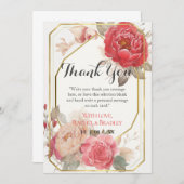 Elegant Blush Pink Red Peony Wedding Gold Lijst Bedankkaart (Voorkant / Achterkant)