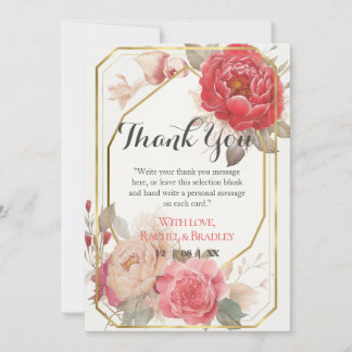 Elegant Blush Pink Red Peony Wedding Gold Lijst Bedankkaart