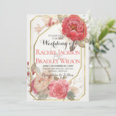 Elegant Blush Pink Red Peony Wedding Gold Lijst Kaart (Staand voorkant)