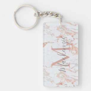 Elegant Blush Pink Roos Gold Folie Monogram Foto Sleutelhanger