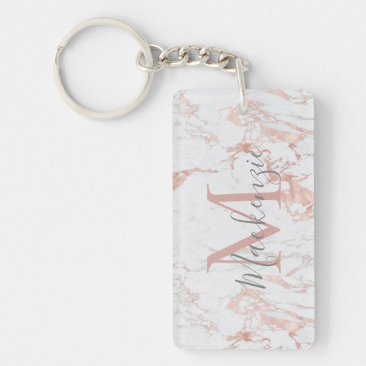 Elegant Blush Pink | Roos Gold Folie Monogram Foto Sleutelhanger (Voorkant)