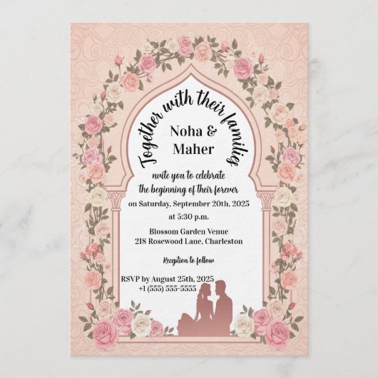 Elegant Blush Pink Rose Arch Photo Wedding Kaart (Voorkant)