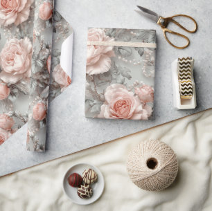 Elegant Blush Pink Rose Bloemen Cadeaupapier