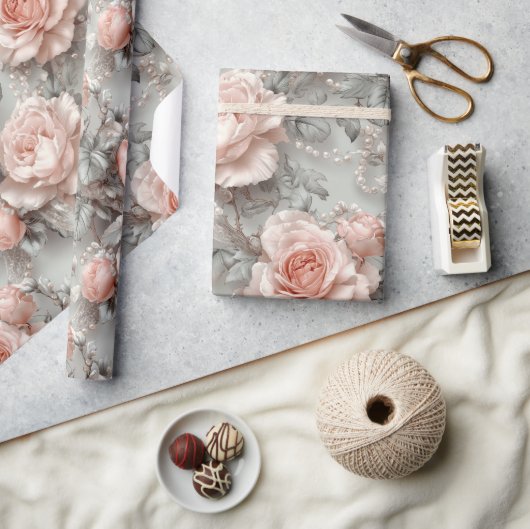 Elegant Blush Pink Rose  Bloemen Cadeaupapier (Crafts)