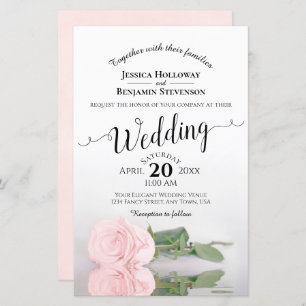 Elegant Blush Pink Rose BUDGET Weddenschap Uitnodi
