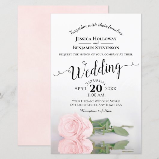 Elegant Blush Pink Rose BUDGET Weddenschap Uitnodi (Voorkant / Achterkant)