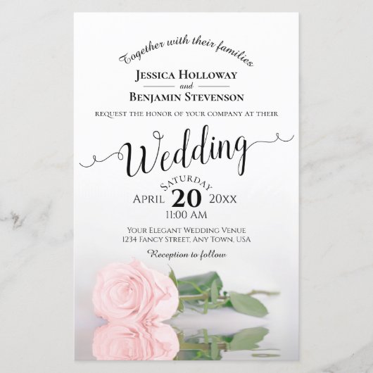 Elegant Blush Pink Rose BUDGET Weddenschap Uitnodi (Voorkant)