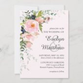 Elegant Blush Pink Rose Floral Botanical Weddensch Kaart (Voorkant)