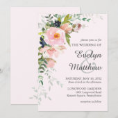 Elegant Blush Pink Rose Floral Botanical Weddensch Kaart (Voorkant / Achterkant)