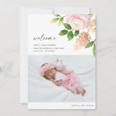 Elegant Blush Pink Rose Floral Foto Baby geboorte Aankondiging (Voorkant)