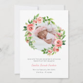Elegant Blush Pink Rose Floral Foto Baby geboorte Aankondiging (Voorkant)