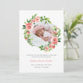 Elegant Blush Pink Rose Floral Foto Baby geboorte Aankondiging (Staand voorkant)
