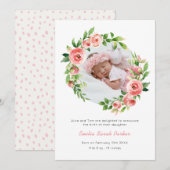 Elegant Blush Pink Rose Floral Foto Baby geboorte Aankondiging (Voorkant / Achterkant)