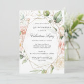 Elegant Blush Pink Rose Floral Quinceanera Kaart (Staand voorkant)