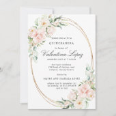 Elegant Blush Pink Rose Floral Quinceanera Kaart (Voorkant)