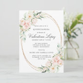 Elegant Blush Pink Rose Floral Quinceanera Kaart (Staand voorkant)