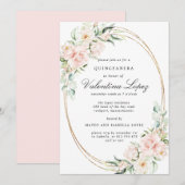 Elegant Blush Pink Rose Floral Quinceanera Kaart (Voorkant / Achterkant)