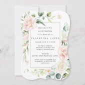 Elegant Blush Pink Rose Floral Quinceanera Kaart (Voorkant)