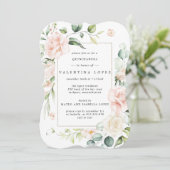 Elegant Blush Pink Rose Floral Quinceanera Kaart (Staand voorkant)