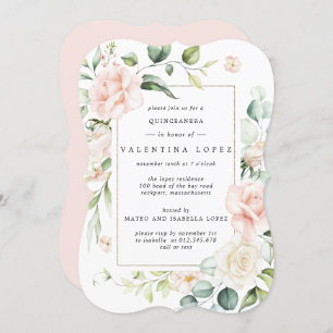 Elegant Blush Pink Rose Floral Quinceanera Kaart