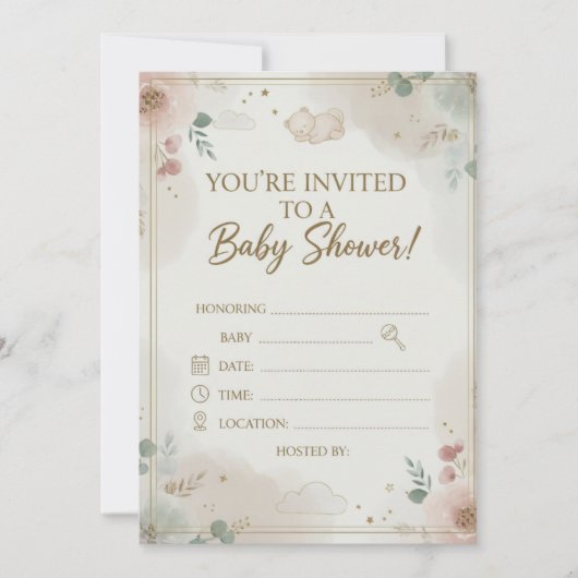 Elegant Blush Pink Rose Floral Wreath Baby Shower  Save The Date (Voorkant)