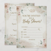 Elegant Blush Pink Rose Floral Wreath Baby Shower  Save The Date (Voorkant / Achterkant)