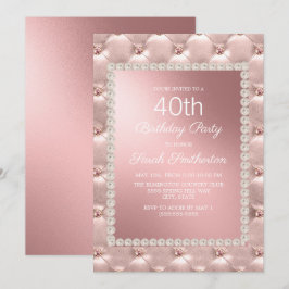 Elegant Blush Pink Rose Gold 40th Birthday Party Kaart