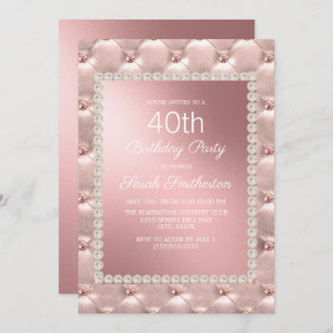 Elegant Blush Pink Rose Gold 40th Birthday Party Kaart