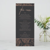 ELEGANT BLUSH PINK ROSE GOLD BLACK FLORAL MENU (Staand voorkant)