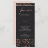 ELEGANT BLUSH PINK ROSE GOLD BLACK FLORAL MENU (Voorkant / Achterkant)