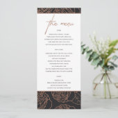 ELEGANT BLUSH PINK ROSE GOLD BLACK FLORAL MENU (Staand voorkant)