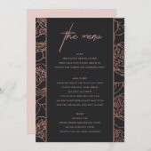ELEGANT BLUSH PINK ROSE GOLD BLACK FLORAL MENU (Voorkant / Achterkant)