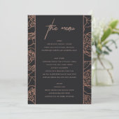 ELEGANT BLUSH PINK ROSE GOLD BLACK FLORAL MENU (Staand voorkant)