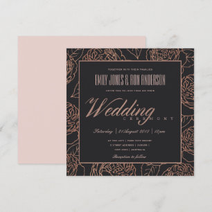 ELEGANT BLUSH PINK ROSE GOLD BLACK FLORAL WEDING KAART
