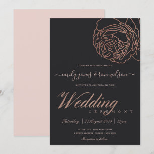 ELEGANT BLUSH PINK ROSE GOLD BLACK FLORAL WEDING KAART