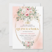 Elegant Blush Pink Rose Gold Quinceañera Invite Kaart (Voorkant)